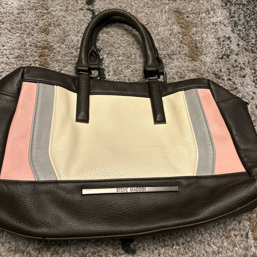 Steve Madden Cream, Pink, and Brown Tote Bag